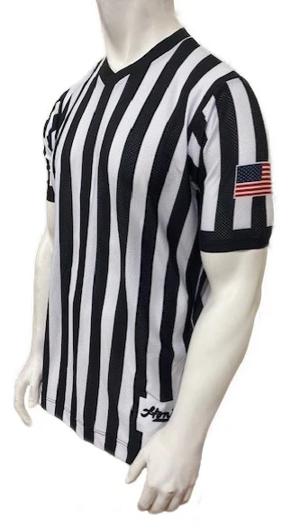 Honig's Pro-Stretch V-Neck Basketball Officials Shirt Sublimated American Flag on Left Sleeve - Image 4