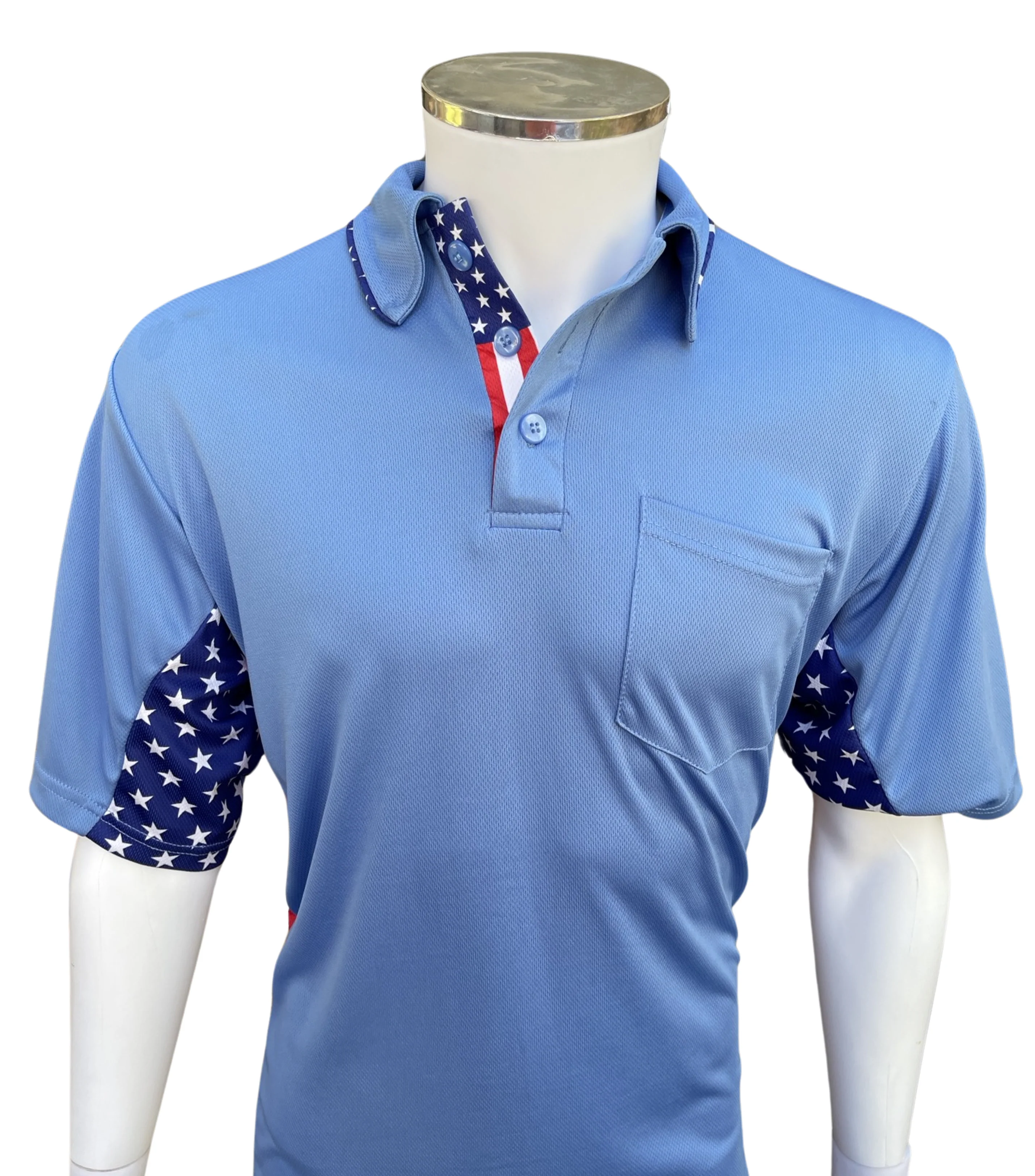 Officials Depot Exclusive:  Major League Replica Umpire Shirt  [Sky Blue ] USA FLAG - Image 3