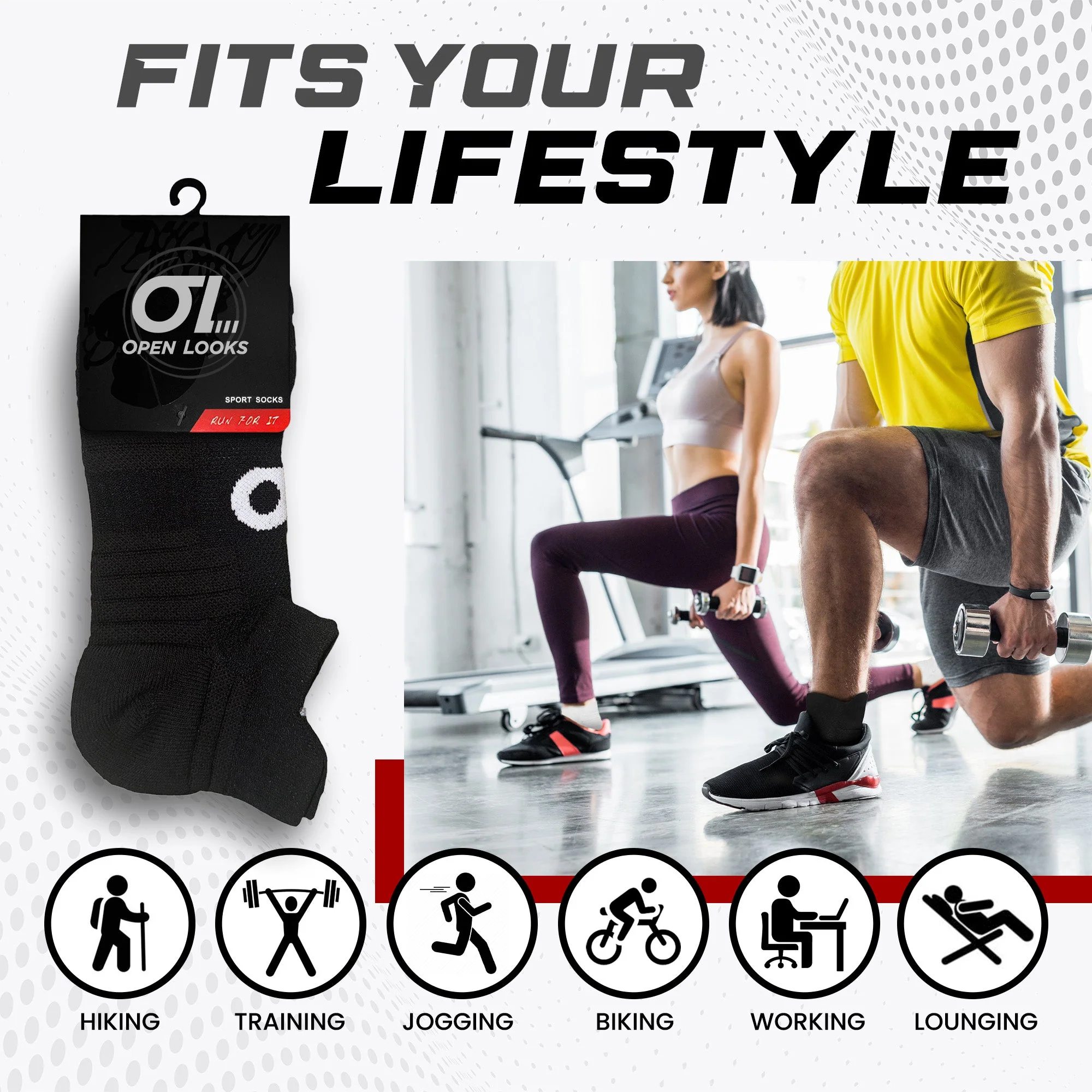 Open Looks Low Cut Sports Socks - 2 Pack (Black) - Image 7