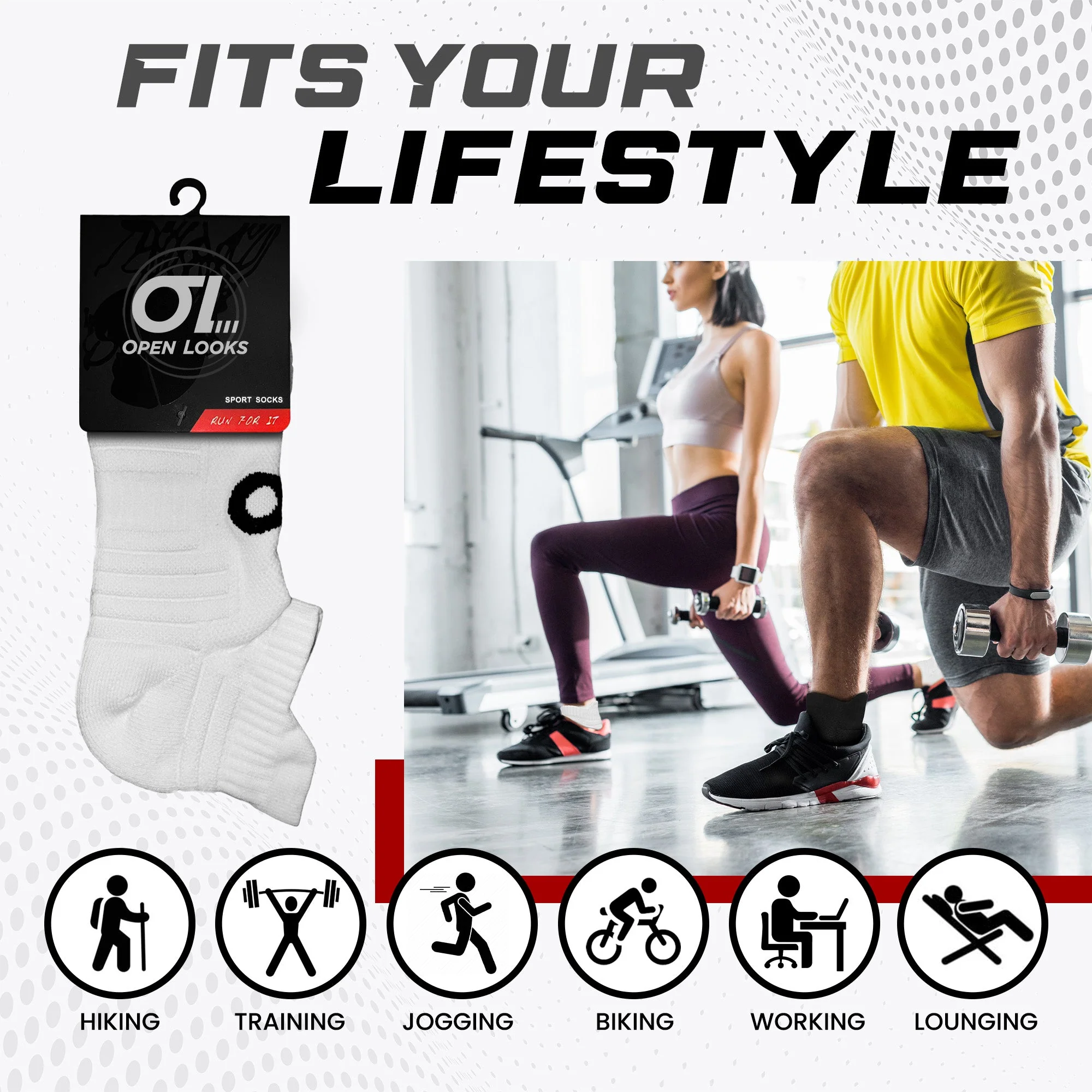 Open Looks Low Cut Sports Socks - 2 Pack (White) - Image 7