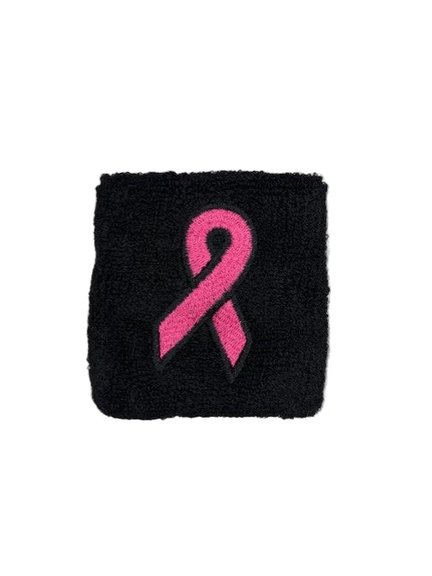 Black Sweatband w/ Pink Ribbon Breast Cancer Awareness (Set of 2)